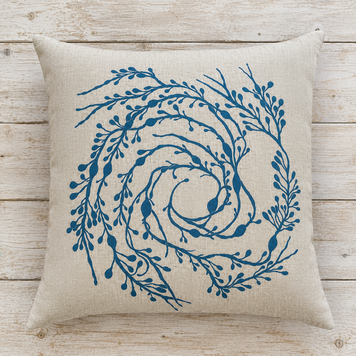 Knotted Wrack Swirl Cushion in Ink Blue