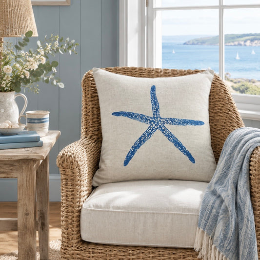 Sea Star Cushion in Ink Blue