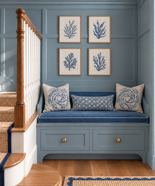 Knotted Wrack Swirl Cushion in Ink Blue