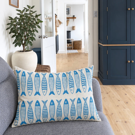 Lots of Sprats Cushion in Smoke Blue