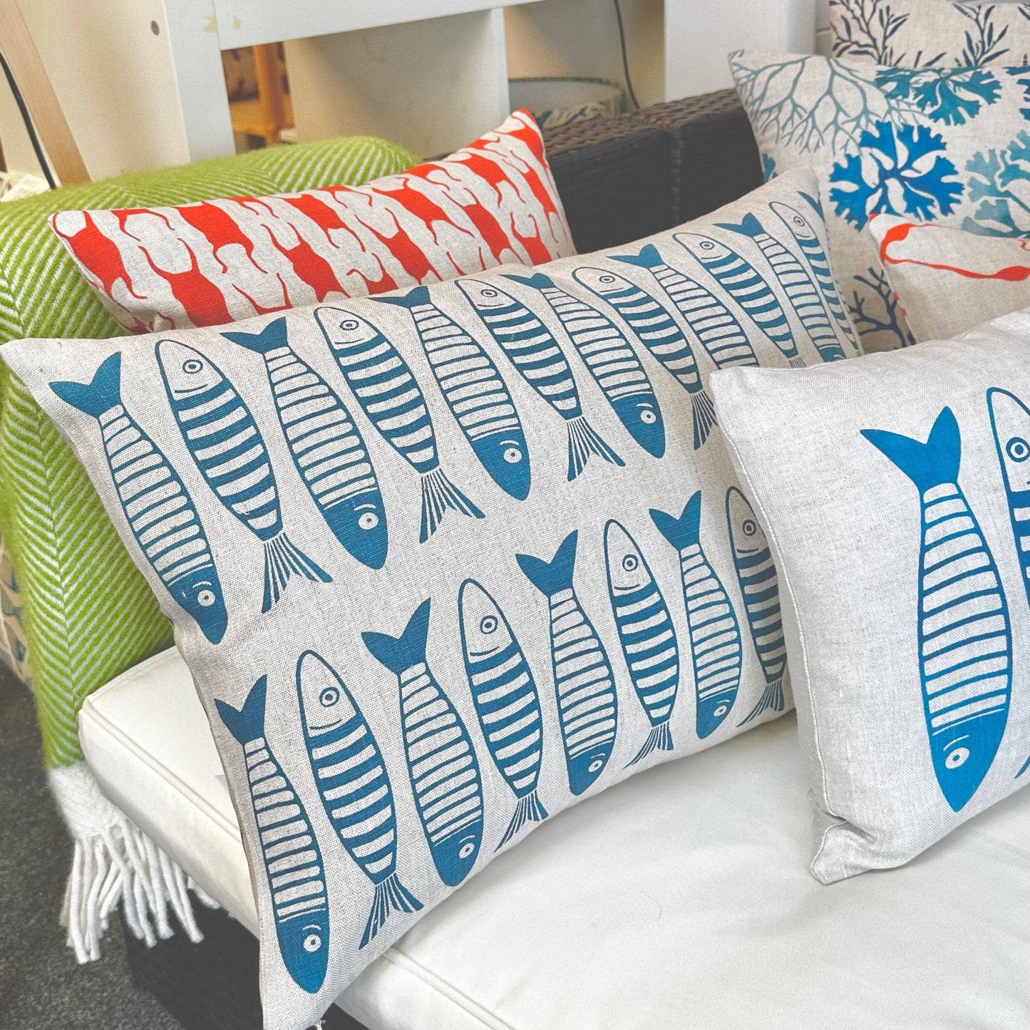 Lots of Sprats Cushion in Smoke Blue
